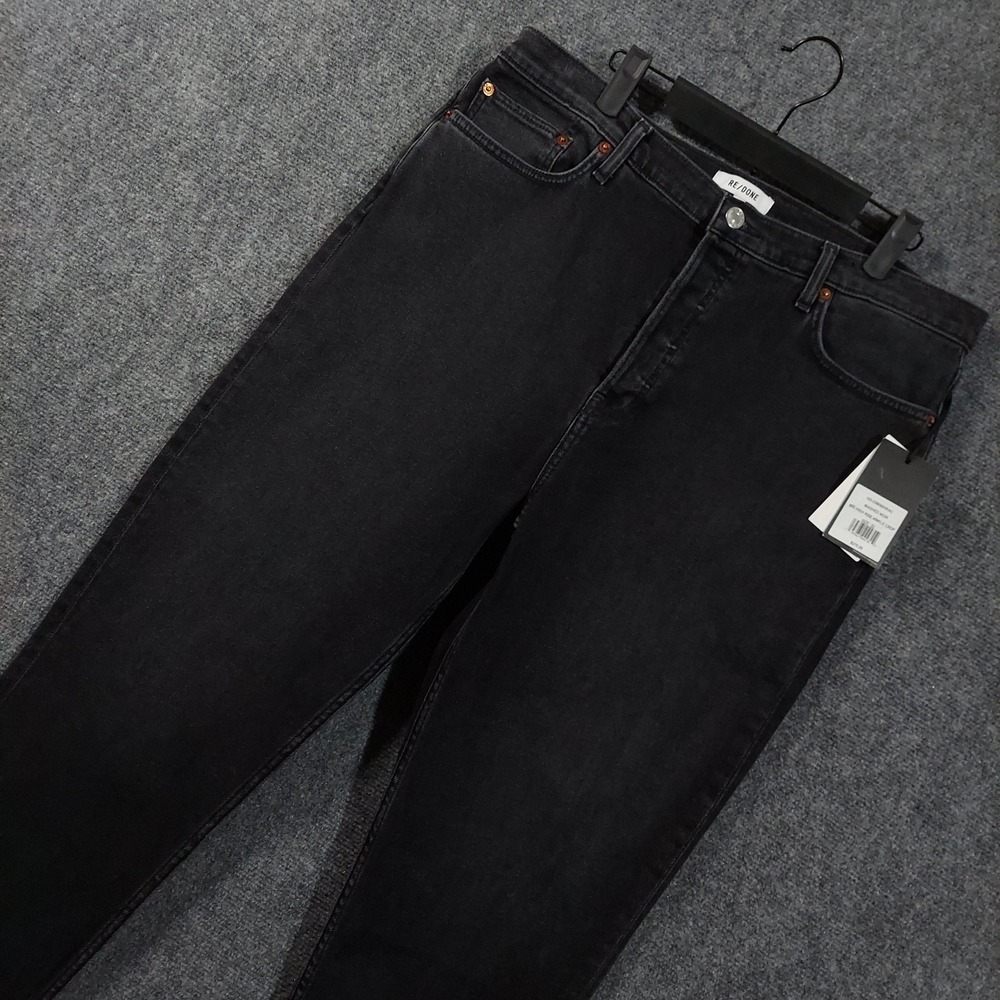 RE/DONE‎ Jeans Womens 32 Black 90s High Rise Ankle Crop Washed Noir Denim 34x27